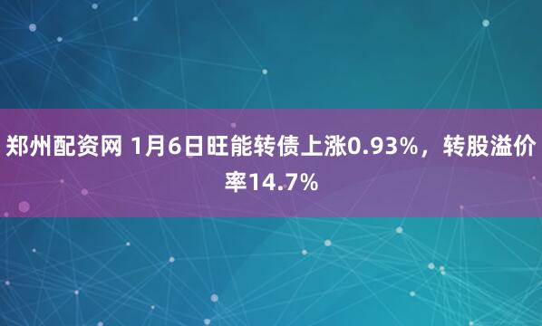 郑州配资网 1月6日旺能转债上涨0.93%，转股溢价率14.7%