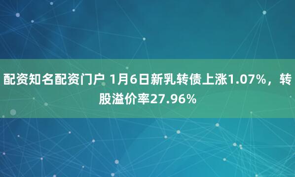 配资知名配资门户 1月6日新乳转债上涨1.07%，转股溢价率27.96%